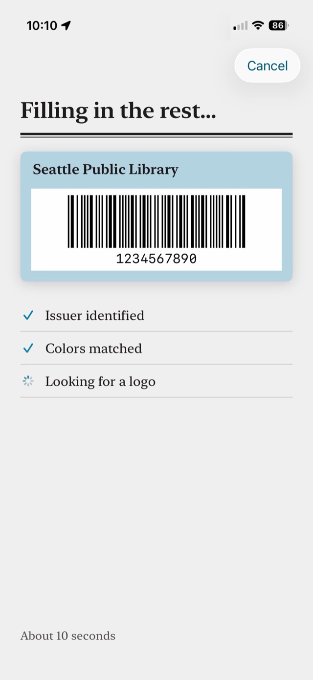 The fill-in screen,
         checking off issuer identified and colors matched.